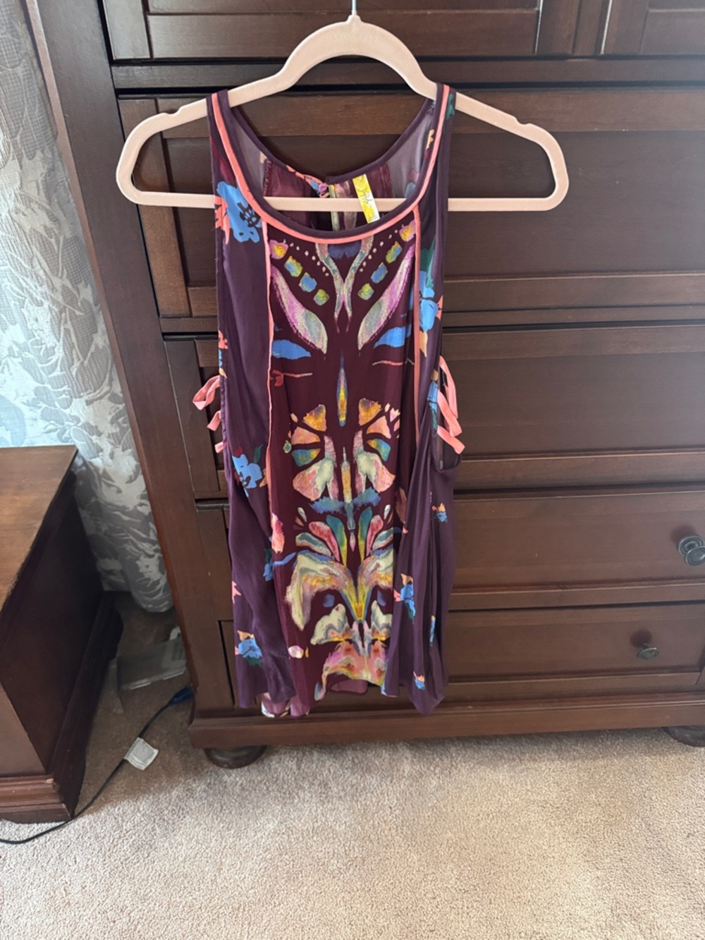 Free People Purple Floral Tie-Side Tank Dress with Multicolor Print